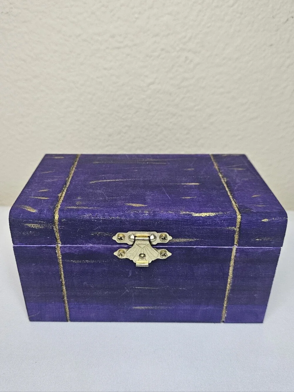 Hand-Painted Purple Wooden Keepsake Box NEW | Decorative Storage Chest